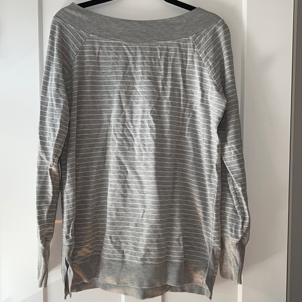 A pea in the pod | gray and white striped maternity sweatshirt